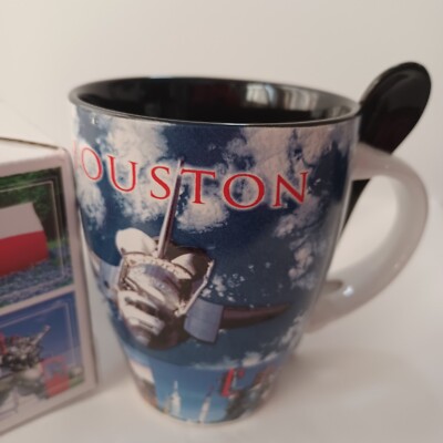 Houston Space Shuttle Souvenir Ceramic Coffee Cup Mug & Spoon NIB