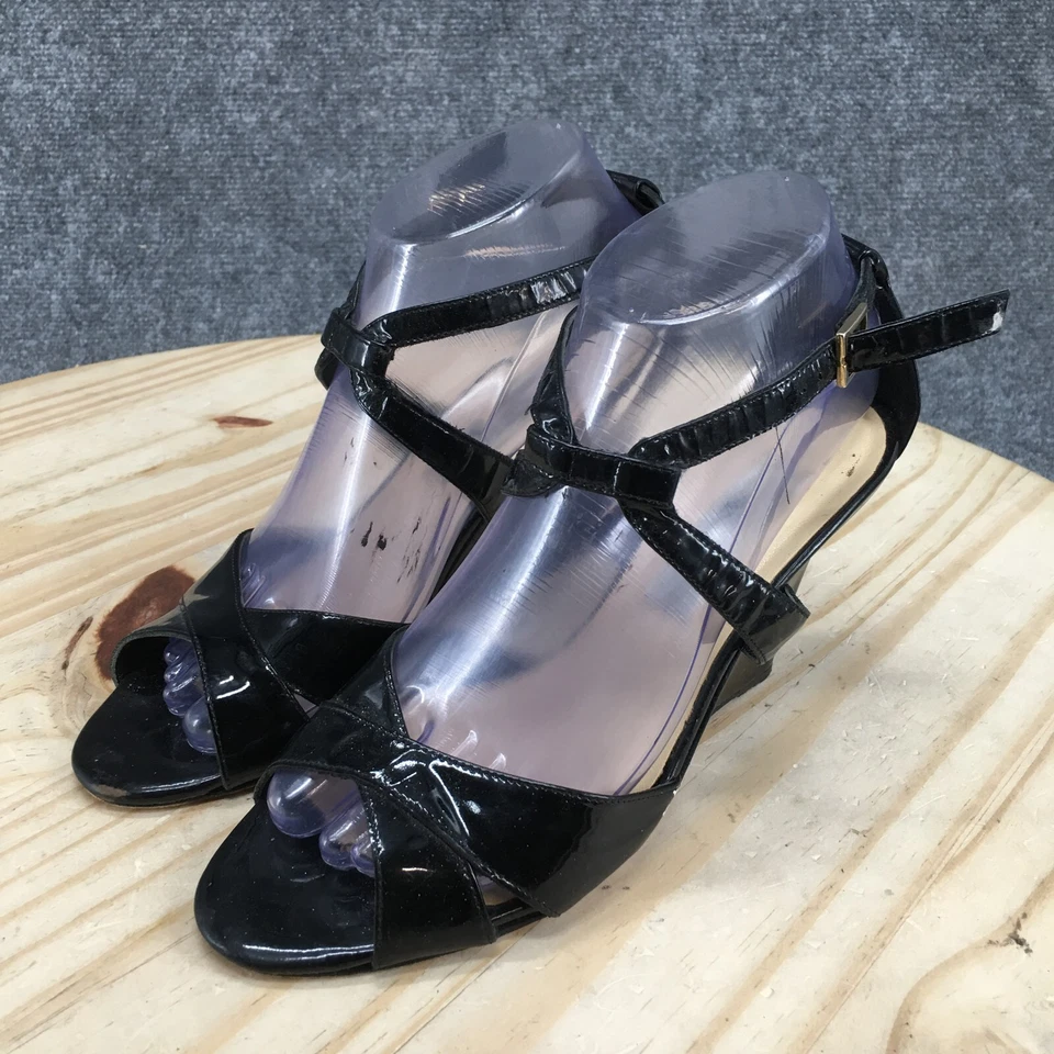 Sandalias Saks Fifth Avenue para mujer 7,5 tiras charol negro correa para el tobillo Foto 3 de 4