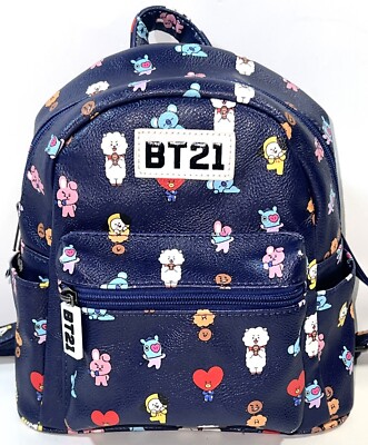 BTS BT21 Line Friends Free Time Blue Character Mini Backpack Bag KPOP Purse