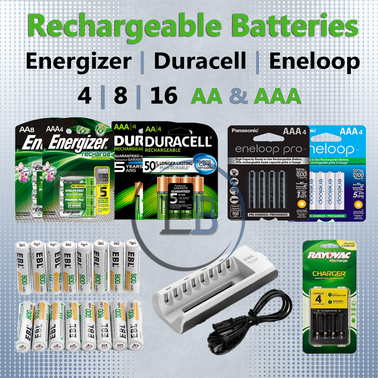 AA / AAA Rechargeable Batteries 4 8 12 16 DURACEL ENERGIZER EBL ENELOOP NiMH lot-image