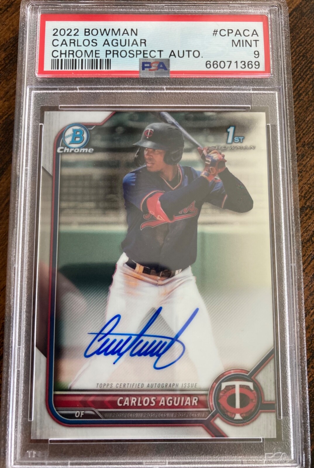 2022 Bowman Chrome Prospect On Card Auto #CPA-CA Carlos Aguiar PSA 9 Twins 🔥