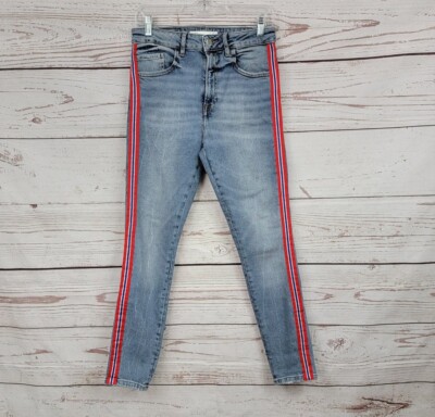 Zara Basic Denim Z1975 Y2K 90s Retro High Rise Skinny Jeans W/ Side Stripe Sz 6