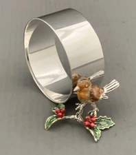 Saturno Silver and Enamel Robin Napkin Ring - Fully Hallmarked Sterling Silver