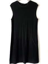Elie Tahari Wool Blend Sleeveless Sheath Dress Size M Black Pockets Zip Back