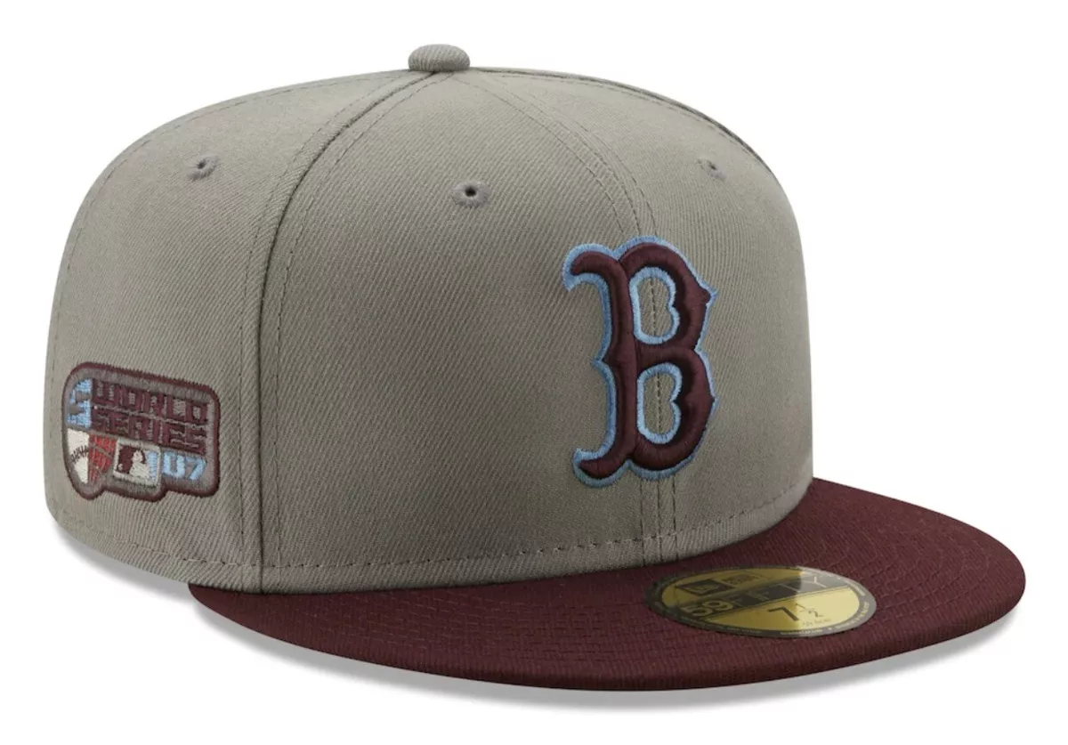 Boston Red Sox New Era 2007 WS Patch Maroon Gray 5950 Hat Sky Blue UV Size 7