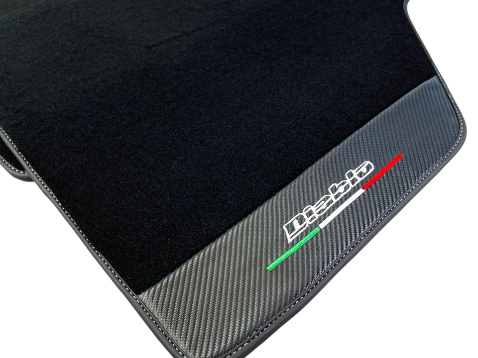 Alfombrillas negras para Lamborghini Diablo 1990-2001 con cuero de fibra de carbono Foto 4 de 4
