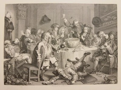 MIDNIGHT MODERN CONVERSATION 1833 WILLIAM HOGARTH ANTIK STAHLSTICH ENGRAVING 33 - Bild 1 von 4