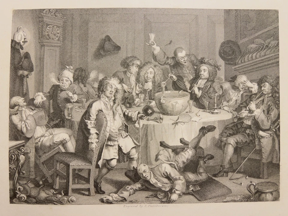 MIDNIGHT MODERN CONVERSATION 1833 WILLIAM HOGARTH ANTIK STAHLSTICH ENGRAVING 33 - Bild 1 von 4
