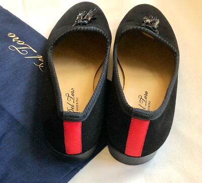 Del Toro Vero Cuoio Black Suede Slipper w Tassel Shoes Slip 