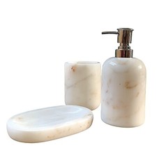 White Statuary Marble Bathroom Set Glass Soap Dispenser Accessories