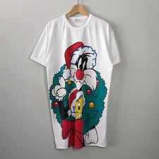 Vintage 1994 Looney Tunes Christmas Sylvester Cat Tweety Nightgown Sleep Shirt