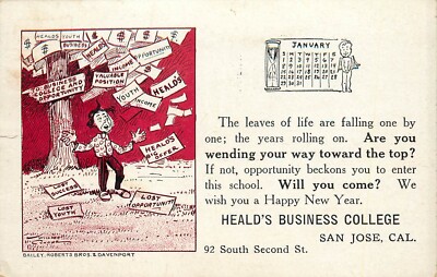 Postcard 1911 Calendar Advertisement For Healds Business College San Jose CA
