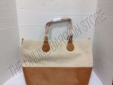 Pottery Barn Kids Classic Canvas Leather Tote Diaper Shopper Bag Purse Cognac