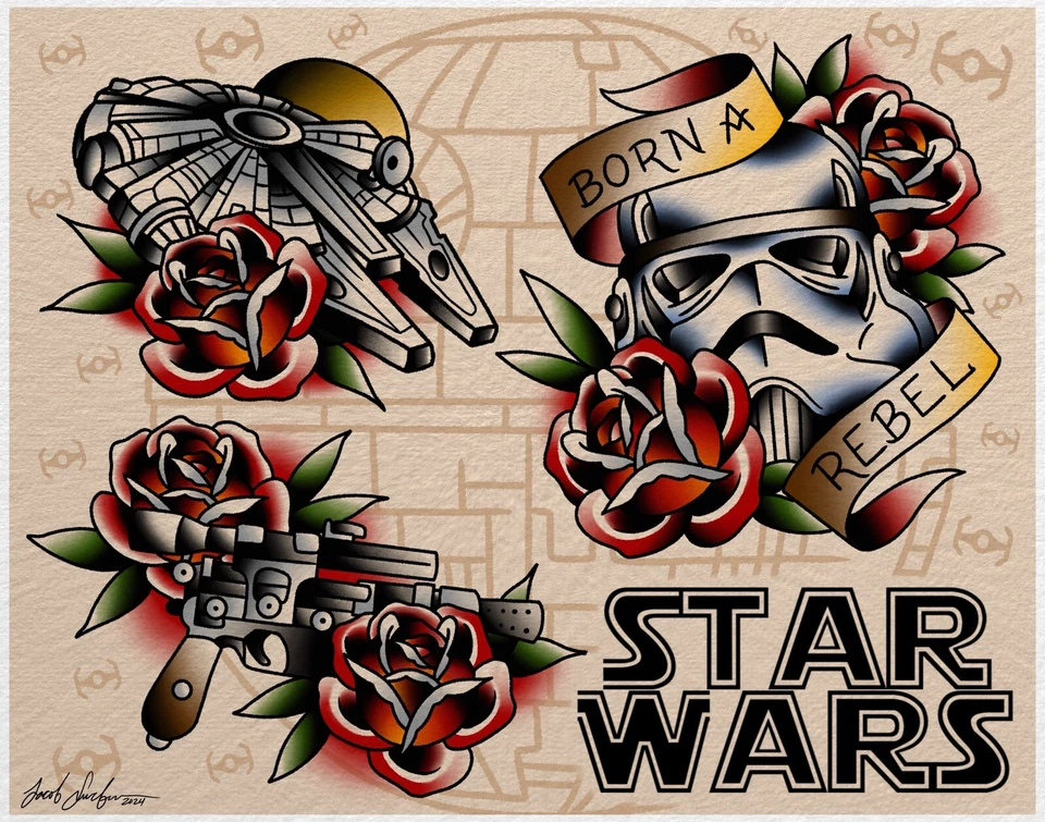Star Wars Tattoo Flash Art Print 11x14