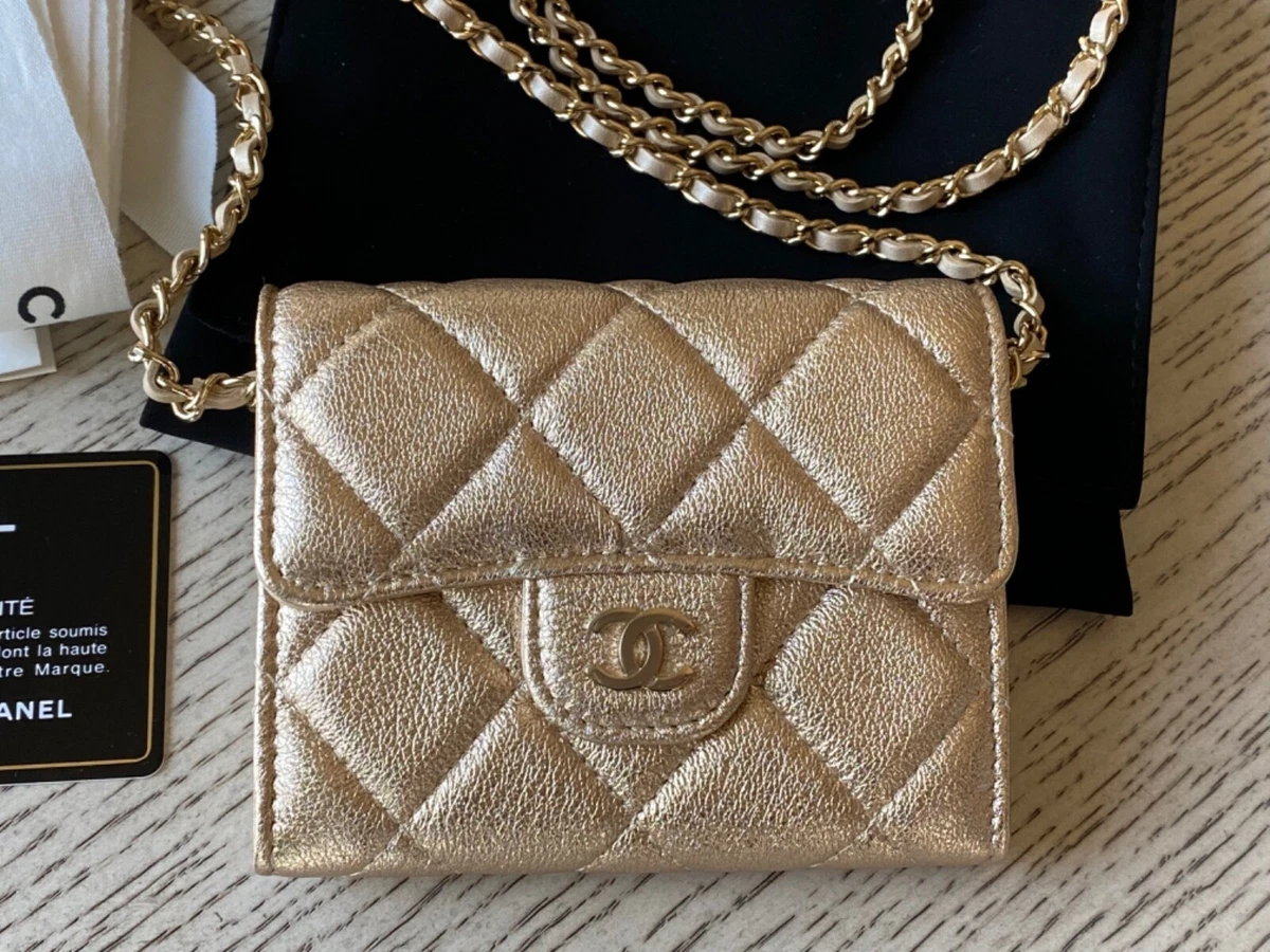 Chanel Quilted Gold CC Coin Wallet on Chain WOC Black Caviar Gold Hard –  Coco Approved Studio