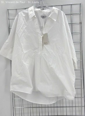 Rails Womens Juda Blouse White Solid Cotton Collared Top Size Large NWT