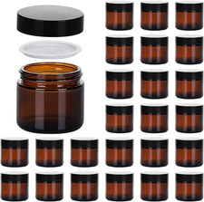 2Oz Jars with Lids, Hoa Kinh 24 Pack Amber Cosmetic Glass Jars with Lids