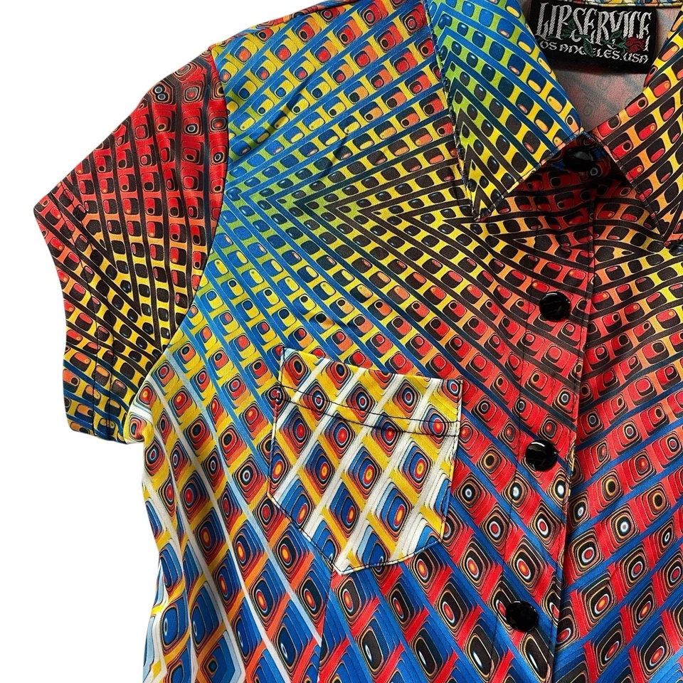 Vestido Camisa Geométrico Lip Service Frente a Presión Mediano Colorido De Colección Hecho en EE. UU. Foto 3 de 4