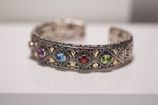 Robert Manse 18k Yellow Gold & Sterling Silver Semi Precious Stones Cuff 6.5