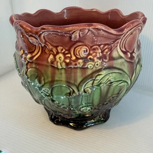 Weller Art Pottery Jardiniere Planter Pot Majolica Drip Pink/Green Glaze 8“h 9”w