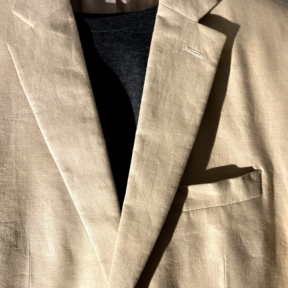 CALVIN KLEIN Men’s Sport Jacket Beige Solid Dual Vent 100% Linen 36S/India - Image 2 of 4