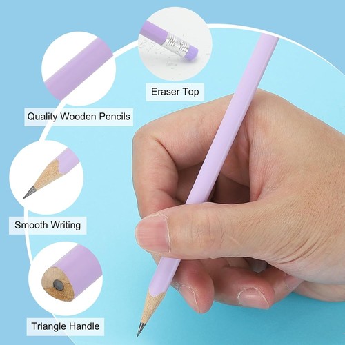 PATIKIL Round Pencils, 12 Pack Triangle HB 1 Count (Pack of 12), Orange - Picture 3 of 6