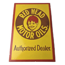 Vintage Red Head Gasoline Sign - Gasoline Pump Authorized Dealer Porcelain Sign