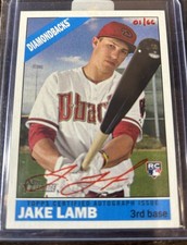 2015 Topps  Heritage red Ink Auto 1/66 rookie Jake Lamb On Card. rookie card picture