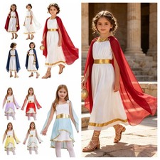 US Girls Ancient Greek Roman Toga Kids Halloween Grecian Elegant Toga Dress Up