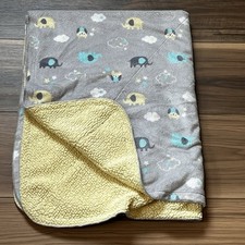 Just Born Gray Yellow Blue Sherpa Owl Elephant Elephants Cloud Baby Blanket