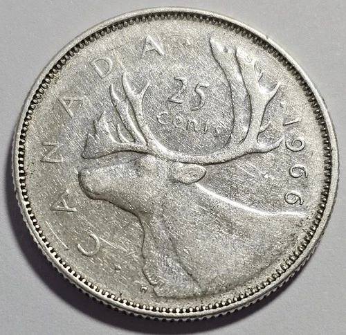 1966 Canada 25 Cents Silver Coin (A128)
