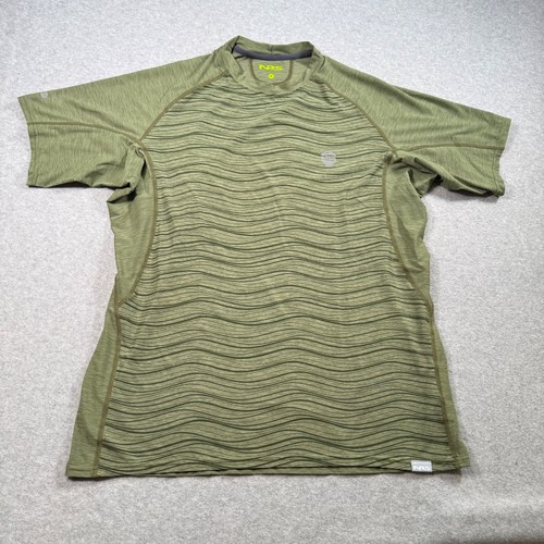 NRS Mens SS Shirt Rash Guard Green Waves Sz M River Kayak Paddling Surf