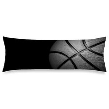 Basketball Body Pillow Cover 20x54, Black and Gray, Zippered Sports Black Grey