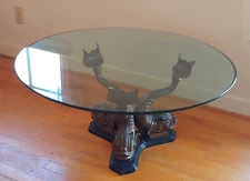 Bronze Neoclassical Style Dolphin Coffee / Side Table with Round Glass Top