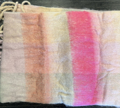 Striped Pink Beige Cream Orange Rectangular Scarf Full Extra Long Fringe Bedroom