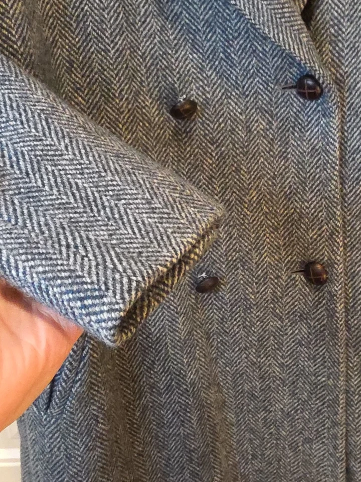 Antigo J.G. Casaco feminino Hook Herringbone tweed longo Dbl peito azul 100% lã 2X - Imagem 4 de 4