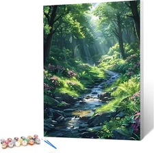 Scenery Paint by Numbers Kit for Adults Beginner,Flower green-33 