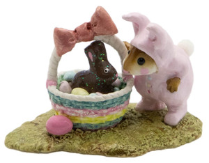 Wee Forest Folk BUNNY IN A BASKET Pink Suit  CHOCOLATE BUNNY RETIRED M-251