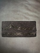 Vintage Brown Beaded Clutch Purse Evening Bag with Copper Lining
