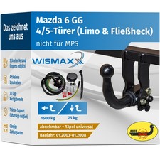 ANHÄNGERKUPPLUNG abnehmbar für Mazda 6 GG 03-08 +13polig E-Satz ABE