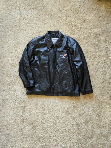 Corvette leather jacket mens XL black front logo has small flaws - product listing photo