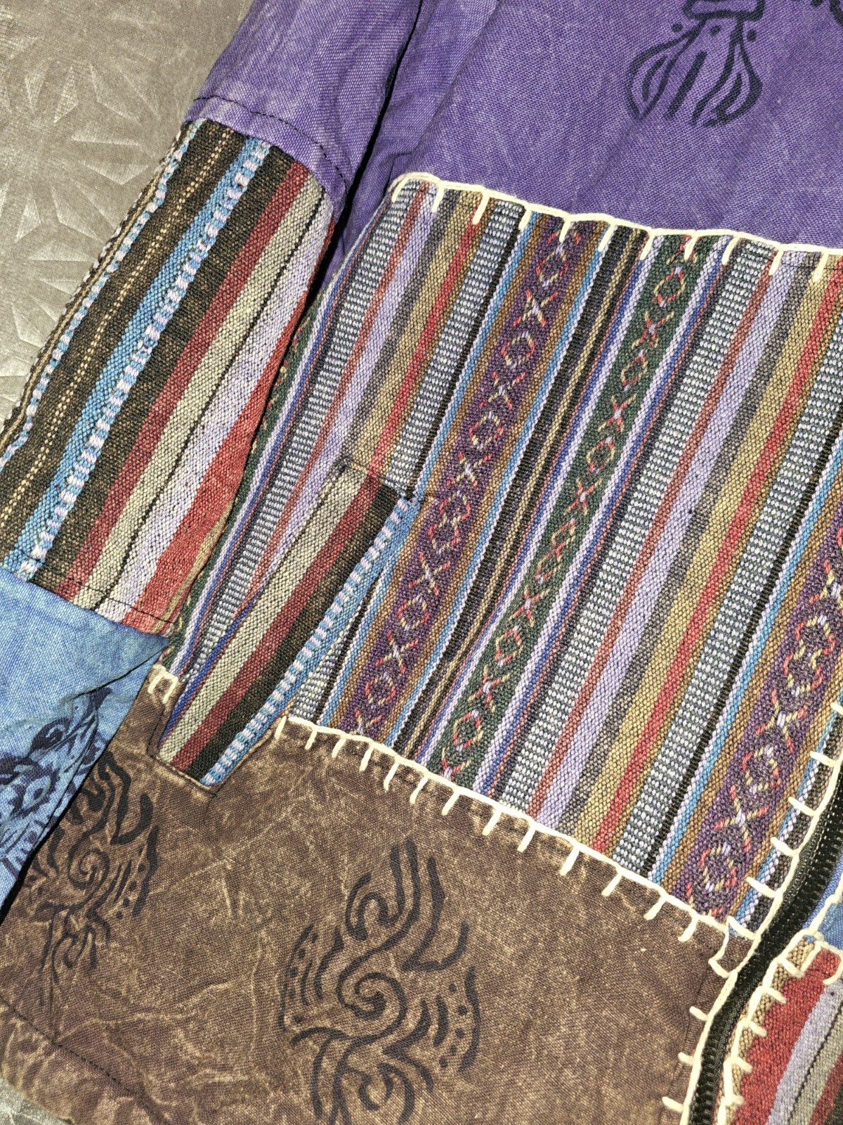 Funky Threads Hippie Patchwork Jacket Fleece Line… - image 2