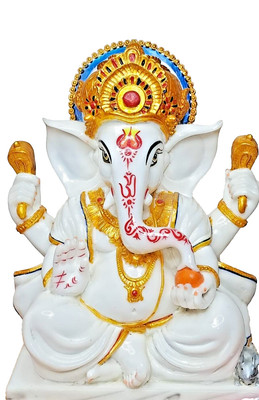 Ganesha White Marble Dust Vinayak Idol Diwali Pooja 15 inch