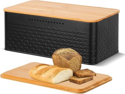 Bread Box, Metal Bread Stora Container with Bboo Lid ble as