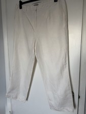 H&M Cream Cropped Trousers UK 18 Linen Blend Wide Leg Summer