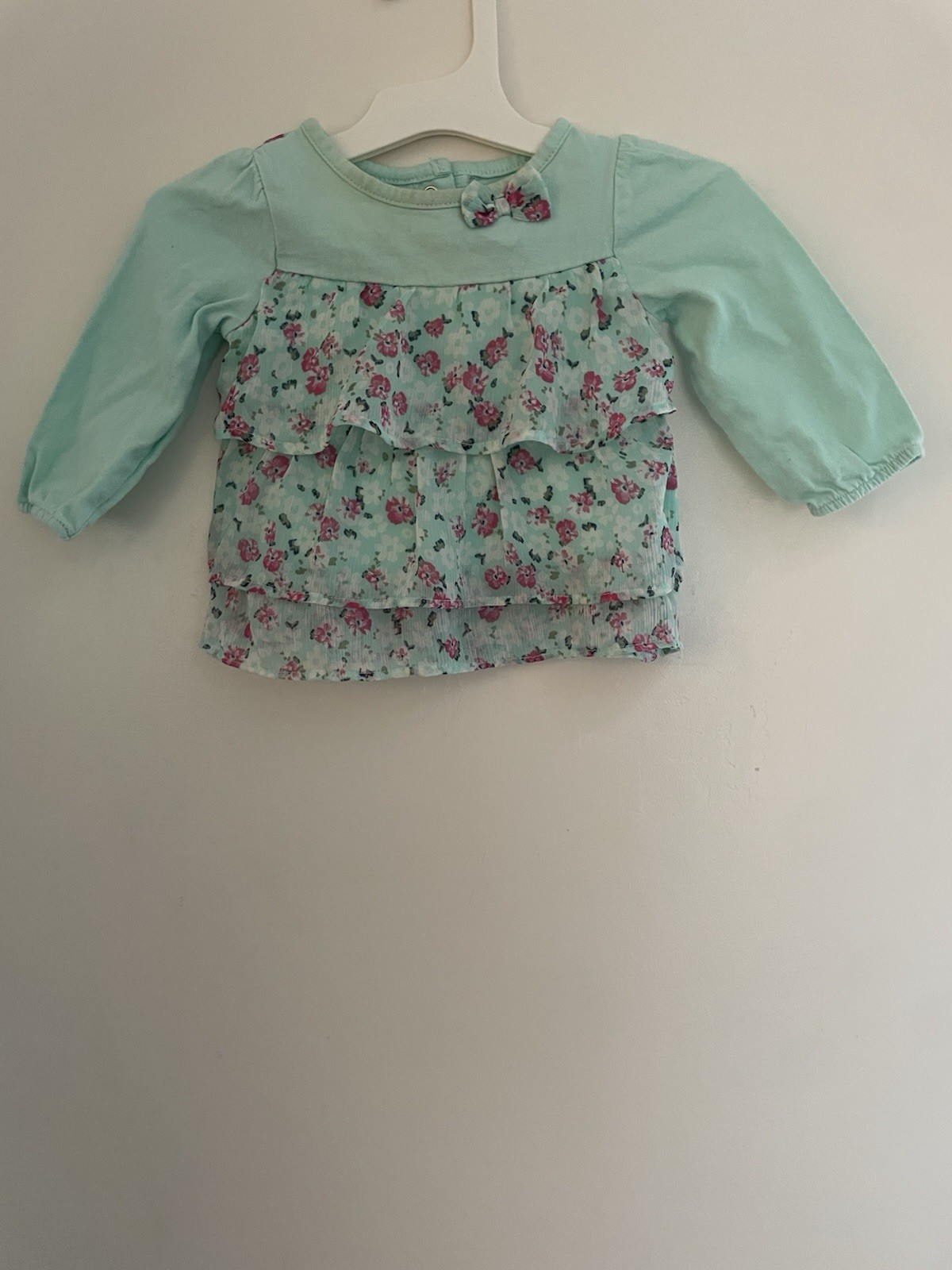 Small Wonders Baby Girl Pink Floral Tiered Polyester Long Sleeve Shirt Mint 6/9M