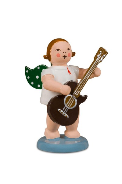 Engel Mit Westerngitarre Ohne Krone HöHe Ca. 6Cm NEU Holzengel Holzfigur Musik-image