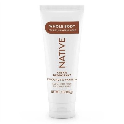 Native Whole Body Deodorant Invisible Cream, Coconut & Vanilla, Aluminum-Free
