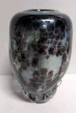 Hand-blown Art Glass Vase, Mottled Black, Gray, and White Swirl Pattern, 5" Tall