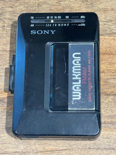 Sony Walkman Black Cassette AM/FM Radio WM-F2015 For Parts or Repair As Is